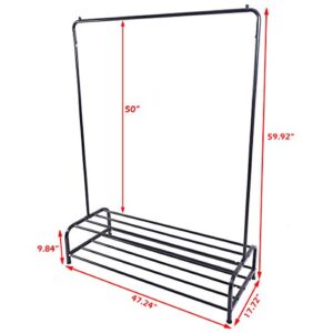 JURMERRY Clothes Rack Metal Garment Racks Pipe Hanging Heavy Duty with Top Rod and Lower Storage Shelf 2-Tier Shelves,(Black)