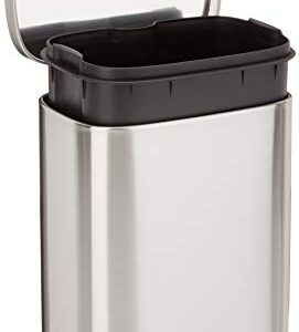 Amazon Basics Smudge Resistant Small Rectangular Trash Can With Soft-Close Foot Pedal, Brushed Stainless Steel, 5 Liter/1.3 Gallon, Satin Nickel Finish