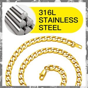 Men's Gold Curb Chain Stainless Steel 18" Inches Solid 6mm Miami Cuban Link Chain Choker Necklace