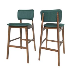 christopher knight home luella 42" wooden bar chair with fabric seats (set of 2), dark green and walnut finish