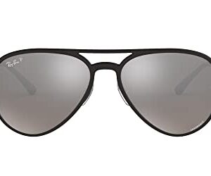 Ray-Ban Rb4320ch Chromance Aviator Sunglasses, Matte Black/Polarized Grey Mirrored Silver, 58 mm