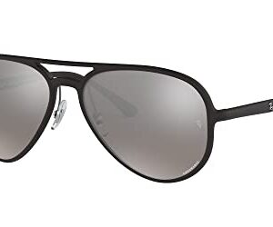 Ray-Ban Rb4320ch Chromance Aviator Sunglasses, Matte Black/Polarized Grey Mirrored Silver, 58 mm