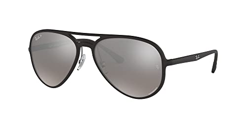 Ray-Ban Rb4320ch Chromance Aviator Sunglasses, Matte Black/Polarized Grey Mirrored Silver, 58 mm