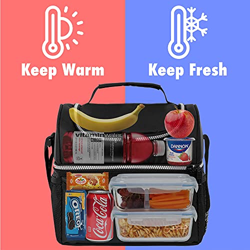 OPUX Lunch Box For Men Women, Insulated Large Lunch Bag Adult Work, Double Decker Lunchbox Meal Prep, Dual Compartment Leakproof Lunch Cooler, Soft Lunch Pail Tote Boys Girls Kids School, Black 16 Can