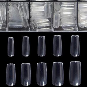 clear fake full cover nails - square shaped acrylic nails btartbox 500pcs false nail tips with case for nail salons and diy nail art, 10 sizes
