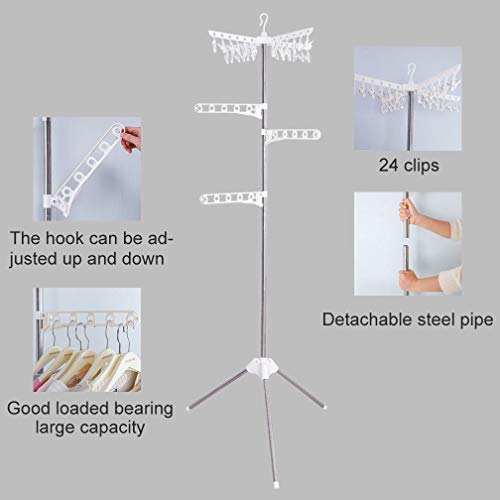 BAOYOUNI Foldable Clothes Drying Rack Collapsible Tripod Coat Hanger Corner Garment Storage Shelf Stand Portable Laundry Organizer Indoor Outdoor with 5 Adjustable Arms - Ivory