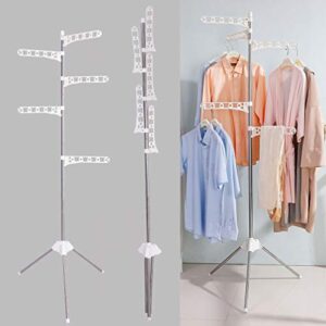 BAOYOUNI Foldable Clothes Drying Rack Collapsible Tripod Coat Hanger Corner Garment Storage Shelf Stand Portable Laundry Organizer Indoor Outdoor with 5 Adjustable Arms - Ivory