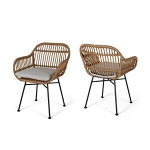 christopher knight home rodney indoor woven faux rattan chairs with cushions (set of 2), light brown and beige finish