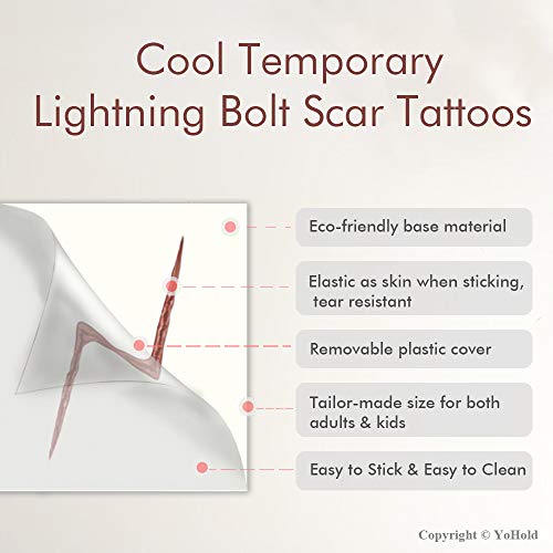 YoHold Wizard Lightning Bolt Scar Temporary Tattoos for Halloween, Wizard Theme Party Decorations, 24pcs/Pack