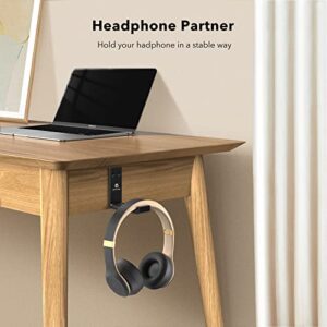 APPHOME Headphone Stand Hanger Foldable Wall Hooks, Save Space Durable Aluminum Headset Stand Holder for Universal Gaming Headset, Strong Adhesive, Black