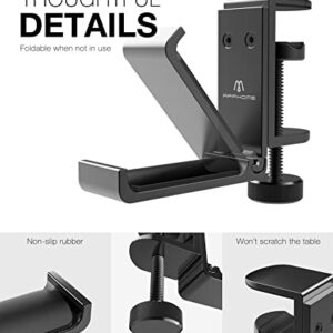 APPHOME Foldable Headphone Stand Hanger Holder, Space-Saving Aluminum Soundbar Stand with Universal Fit for Gaming PC Accessories, Under Desk Clamp Hook Mount, Black