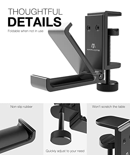 APPHOME Foldable Headphone Stand Hanger Holder, Space-Saving Aluminum Soundbar Stand with Universal Fit for Gaming PC Accessories, Under Desk Clamp Hook Mount, Black