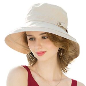 Somaler Womens Cotton Wide Brim Sun Hats UPF52+ UV Packable Beach Hat Summer Bucket Cap for Travel