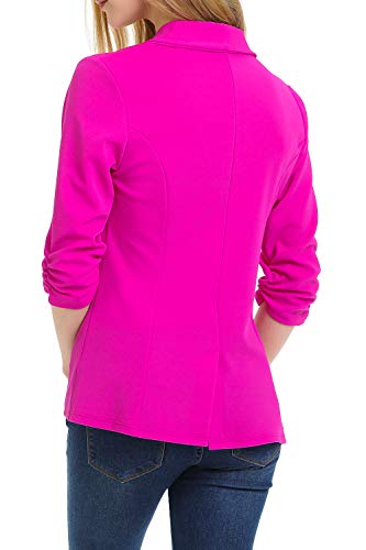 MINEFREE Women's 3/4 Ruched Sleeve Lightweight Work Office Blazer Jacket Berry L