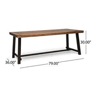 Great Deal Furniture Beau Outdoor Eight Seater Wooden Dining Table, Teak and Rustic Metal Finish