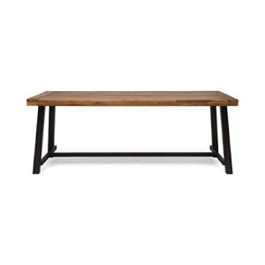 Great Deal Furniture Beau Outdoor Eight Seater Wooden Dining Table, Teak and Rustic Metal Finish