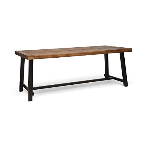 Great Deal Furniture Beau Outdoor Eight Seater Wooden Dining Table, Teak and Rustic Metal Finish