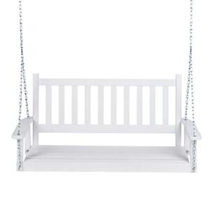 shine company 4216wt maine wood porch swing | hanging swing bench with chains – white