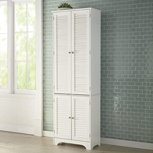 brylanehome louvre linen cabinet bathroom storage (4 doors, 6 shelves), white