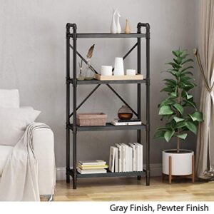 Christopher Knight Home Astrid Industrial Iron Four Shelf Bookcase, Gray and Pewter Finish