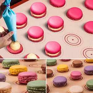 Silicone Baking Mat Macaron Mat Kit(16pcs set) Macaroon Baking Mat Set of 2 Half Sheet Macaron Silicone Mat Nonstick Macaron Mat Sheet,6 Piping Tip,2 Piping Bag with 3 Bag Tie,2 coupler (11.6"x16.5")