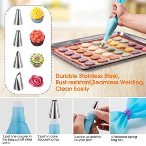 Silicone Baking Mat Macaron Mat Kit(16pcs set) Macaroon Baking Mat Set of 2 Half Sheet Macaron Silicone Mat Nonstick Macaron Mat Sheet,6 Piping Tip,2 Piping Bag with 3 Bag Tie,2 coupler (11.6"x16.5")