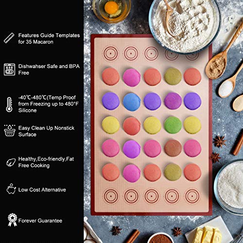 Silicone Baking Mat Macaron Mat Kit(16pcs set) Macaroon Baking Mat Set of 2 Half Sheet Macaron Silicone Mat Nonstick Macaron Mat Sheet,6 Piping Tip,2 Piping Bag with 3 Bag Tie,2 coupler (11.6"x16.5")