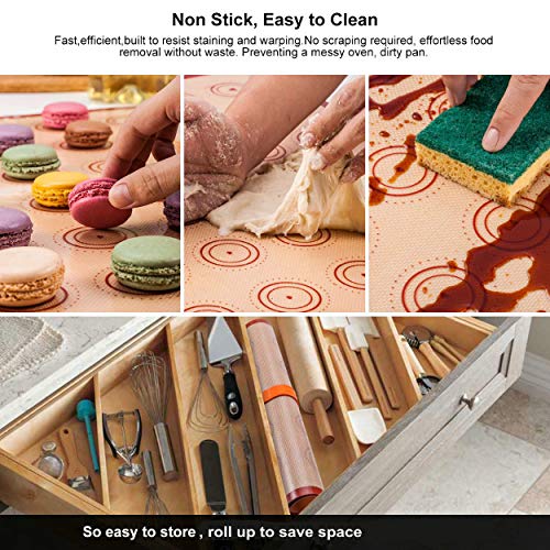 Silicone Baking Mat Macaron Mat Kit(16pcs set) Macaroon Baking Mat Set of 2 Half Sheet Macaron Silicone Mat Nonstick Macaron Mat Sheet,6 Piping Tip,2 Piping Bag with 3 Bag Tie,2 coupler (11.6"x16.5")