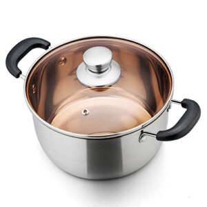 teamfar stock pot 4qt, stainless steel stockpot soup pasta pot with lid, double heatproof handles, non toxic & healthy, easy clean & dishwasher safe