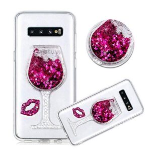 galaxy s10 plus liquid case,shinetop 3d diamond creative flowing quicksand cover for samsung galaxy s10 plus bling glitter floating stars soft tpu silicone crystal clear protective case - hot pink