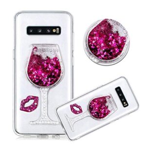 Galaxy S10 Plus Liquid Case,Shinetop 3D Diamond Creative Flowing Quicksand Cover for Samsung Galaxy S10 Plus Bling Glitter Floating Stars Soft TPU Silicone Crystal Clear Protective Case - Hot Pink