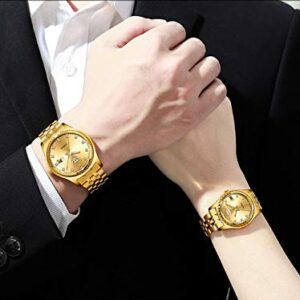 MASTOP Couple Watches Dress Wrist Watch Golden Watch Men Women Stainless Steel Waterproof Quartz Watch (8201 Gold)