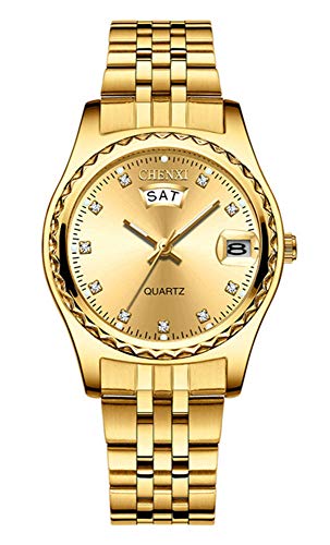 MASTOP Couple Watches Dress Wrist Watch Golden Watch Men Women Stainless Steel Waterproof Quartz Watch (8201 Gold)