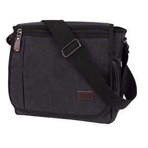 modoker messenger bag for men women, 13 inches laptop satchel bags, canvas shoulder bag with bottle pocket, black