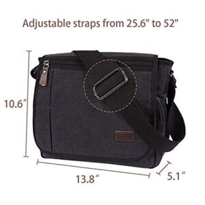 Modoker Messenger Bag for Men Women, 13 Inches Laptop Satchel Bags, Canvas Shoulder Bag with Bottle Pocket, Black