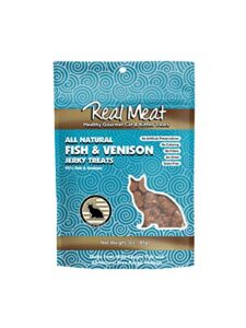 real meat, air-dried jerky treats, free-range, all-natural fish & venison cat treats 3oz