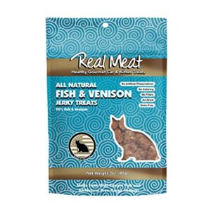 Real Meat, Air-Dried Jerky Treats, Free-Range, All-Natural Fish & Venison Cat Treats 3oz