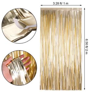 4 Pack Photo Booth Backdrops Foil Curtains Metallic Tinsel Backdrop Curtains Door Fringe Curtains for Wedding Birthday Christmas Halloween Disco Party Favour Decorations (Matt Light Gold and Black)