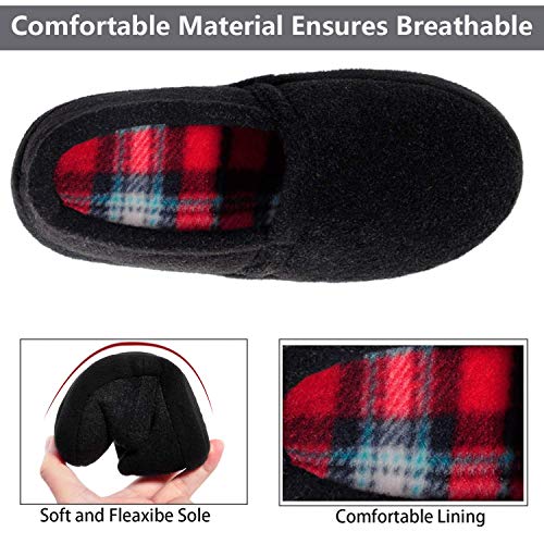 festooning Boys Slippers Comfy Warm House Bedroom Slippers with Memory Foam Indoor Non-Slip Sole for Toddler Little Big Kid Black Size 13-1 M US