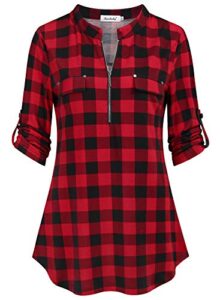ninedaily plaid shirts for women, gifts for women shirts happy new years shirts christmas outfits 2023 casual extra long dressy tunics to wear with legging loose hem black and red plaid shirt size xl