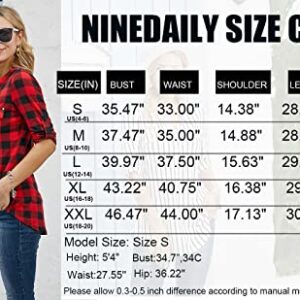 Ninedaily Plaid Shirts for Women, Gifts for Women Shirts Happy New Years Shirts Christmas Outfits 2023 Casual Extra Long Dressy Tunics to Wear with Legging Loose Hem Black and Red Plaid Shirt Size XL