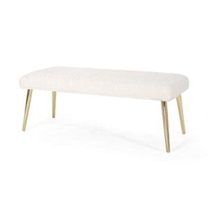 christopher knight home indira patterned faux fur bench, white and gold finish