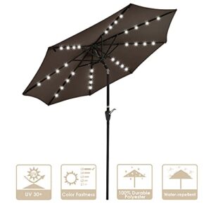 Yescom Solar Umbrellas Patio Umbrella 9 FT LED Umbrellas 32LED Lights Tilt and Crank Outdoor Table Umbrellas Chocolate