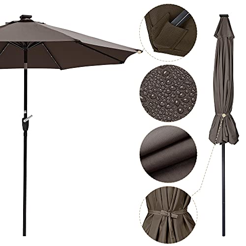 Yescom Solar Umbrellas Patio Umbrella 9 FT LED Umbrellas 32LED Lights Tilt and Crank Outdoor Table Umbrellas Chocolate