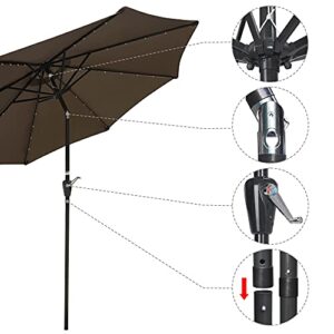 Yescom Solar Umbrellas Patio Umbrella 9 FT LED Umbrellas 32LED Lights Tilt and Crank Outdoor Table Umbrellas Chocolate