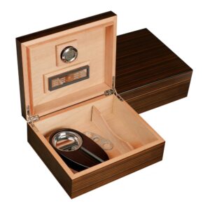 woodronic handmade cigar humidor with cigar accessories for 30-50 counts, cigar starter kit with hygrometer, humidifier, cigar cutter, ashtray, spanish cedar lining & divider, great gift for fathers
