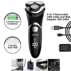 Electric Razor for Men,Rechargeable 3D Rotary Mens Electric Shaver Wet Dry IPX7 Waterproof with Pop-up Beard Trimmer,Corded Cordless Play, Wet and Dry Painless 100-240V Black
