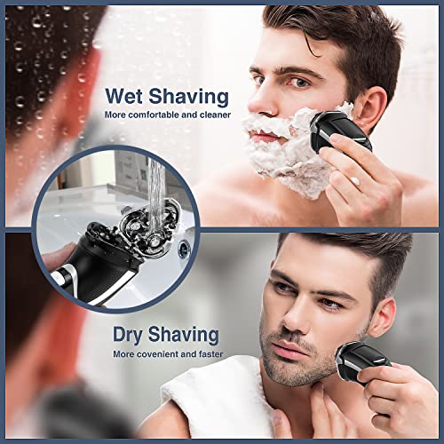 Electric Razor for Men,Rechargeable 3D Rotary Mens Electric Shaver Wet Dry IPX7 Waterproof with Pop-up Beard Trimmer,Corded Cordless Play, Wet and Dry Painless 100-240V Black