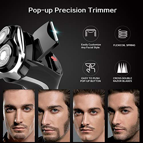 Electric Razor for Men,Rechargeable 3D Rotary Mens Electric Shaver Wet Dry IPX7 Waterproof with Pop-up Beard Trimmer,Corded Cordless Play, Wet and Dry Painless 100-240V Black