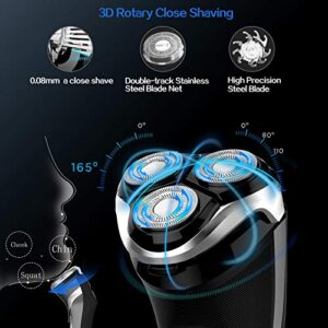 Electric Razor for Men,Rechargeable 3D Rotary Mens Electric Shaver Wet Dry IPX7 Waterproof with Pop-up Beard Trimmer,Corded Cordless Play, Wet and Dry Painless 100-240V Black